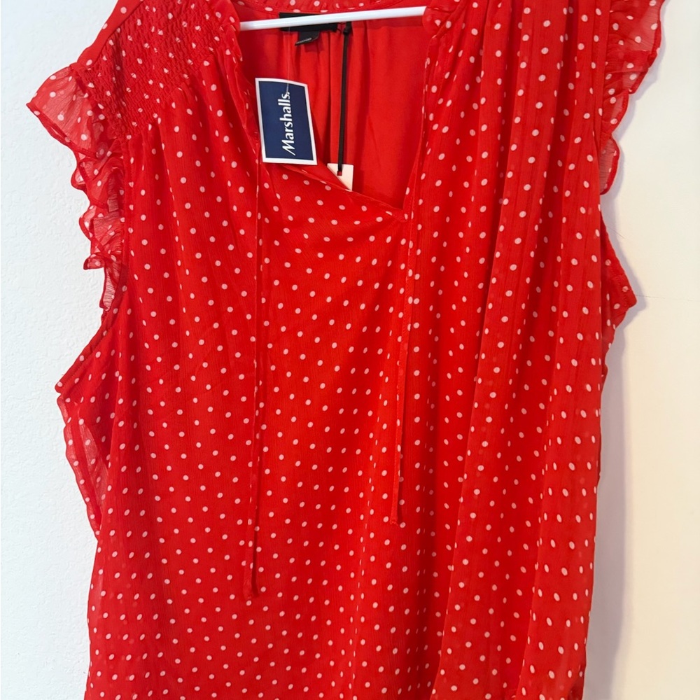 Tamara H. Red poka dot top- Vibrant Red